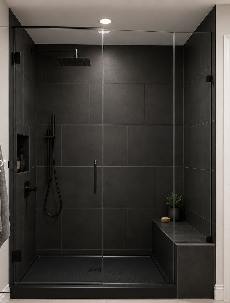 Frameless glass shower enclosure with polished hardware