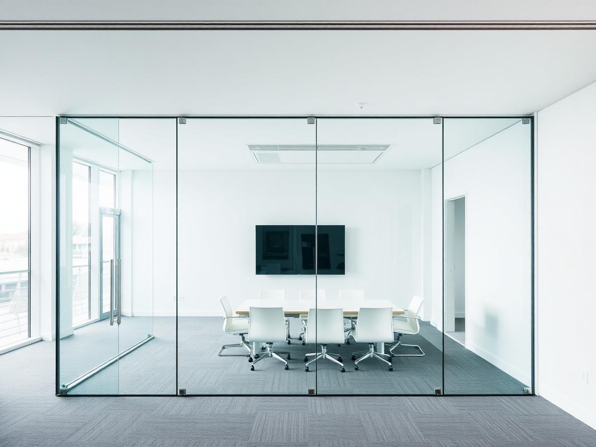 Interior office glass partitions and frameless glazing system